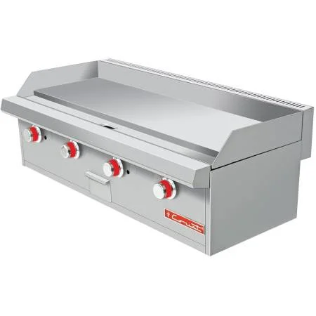 Plancha a gas, con 4 quemadores tubulares, placa de 3/4" de espesor