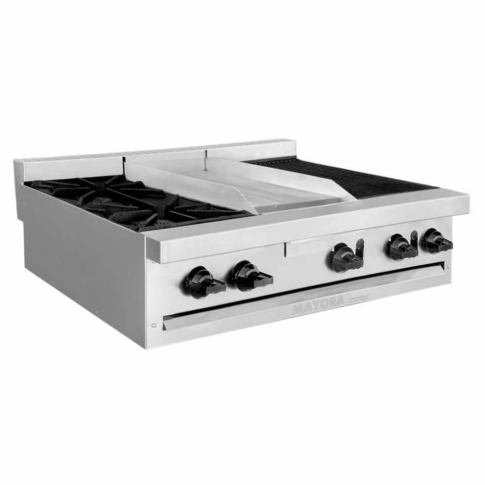 Estufa de mesa modular triple 2 quemadores, 1 plancha y 1 asador EM3/1Q+1P+1A International