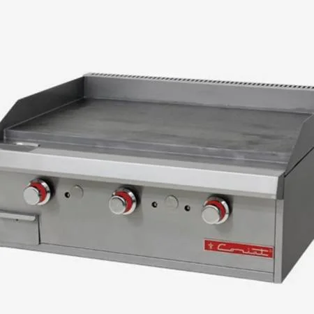 Plancha a gas, con 3 quemadores tipo "U", placa 3/4" de espesor