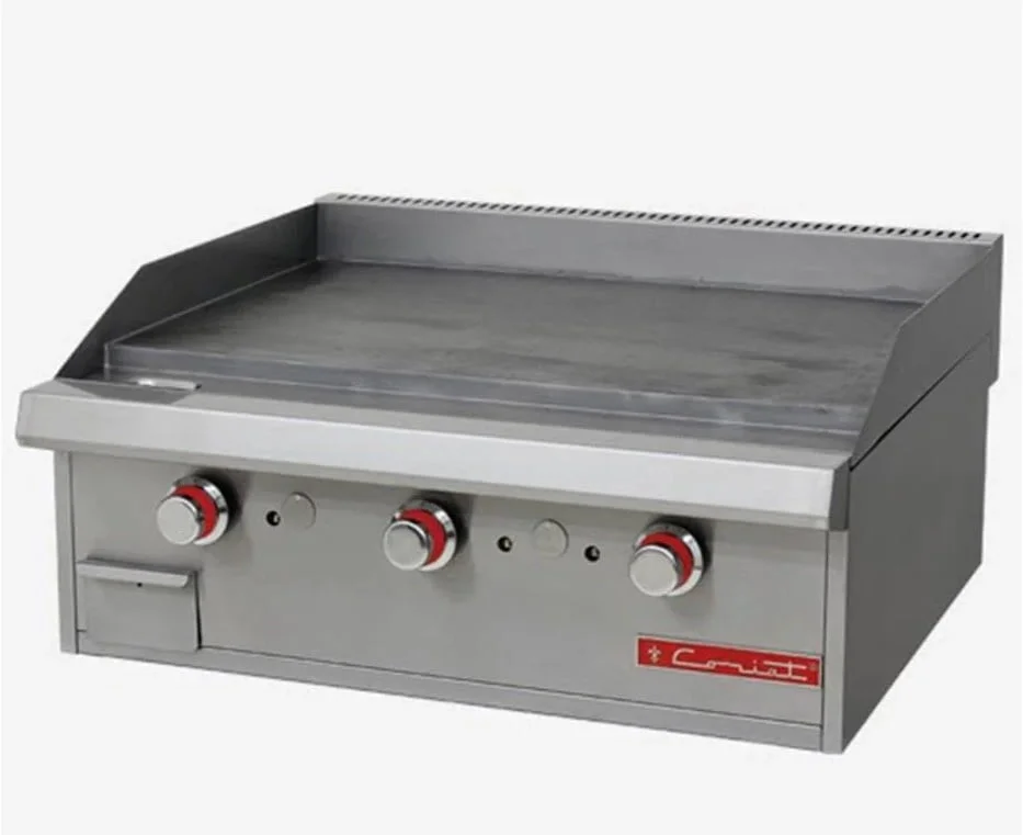 Plancha a gas, con 3 quemadores tipo "U", placa 3/4" de espesor