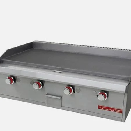 Plancha a gas, con 4 quemadores tipo "U", placa de 3/4" de espesor