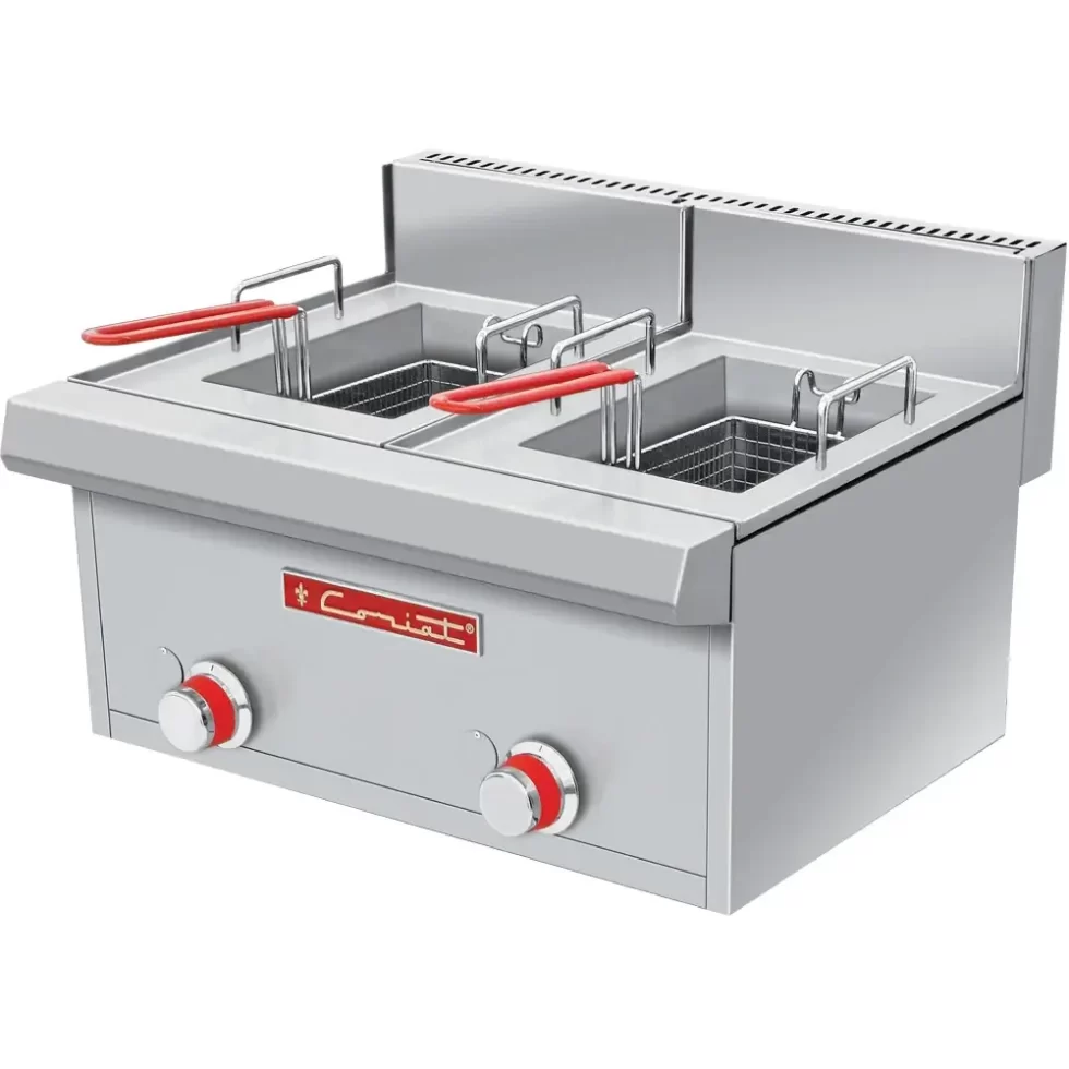Freidora de mesa, a gas, doble tina con capacidad de 3 litros de aceite